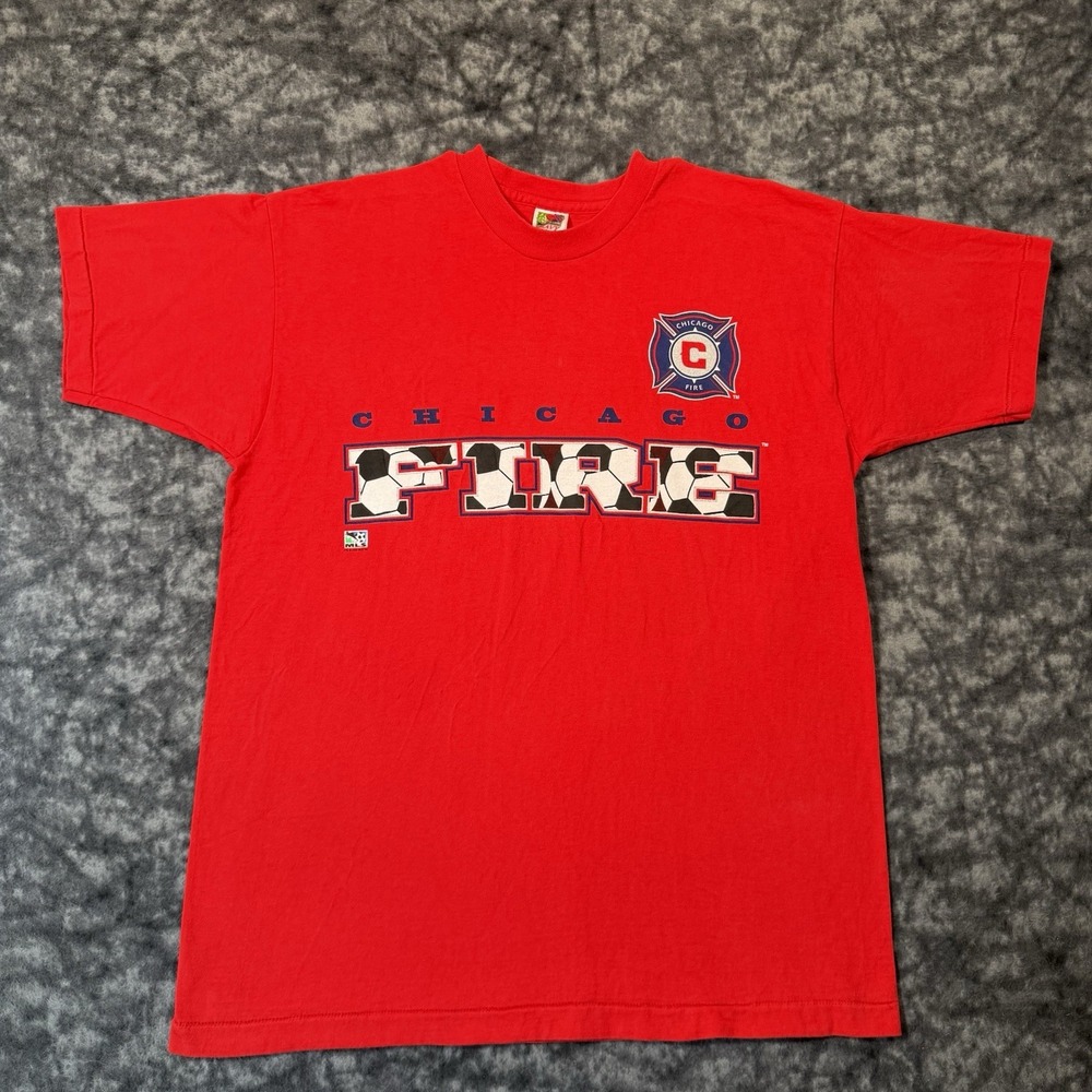 Vintage 1998 Chicago Fire MLS Soccer TShirt Red Fruit of the Loom Mens XL